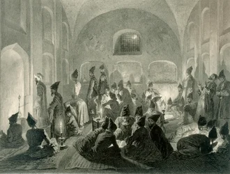 Persische Moschee in Jerewan, Armenien, eine Nacht während des Ramadan, Tafel 19 aus einem Buch über den Kaukasus, graviert von Eugene Le Roux, veröffentlicht von Alfred Leon Lemercier, Paris, 1847